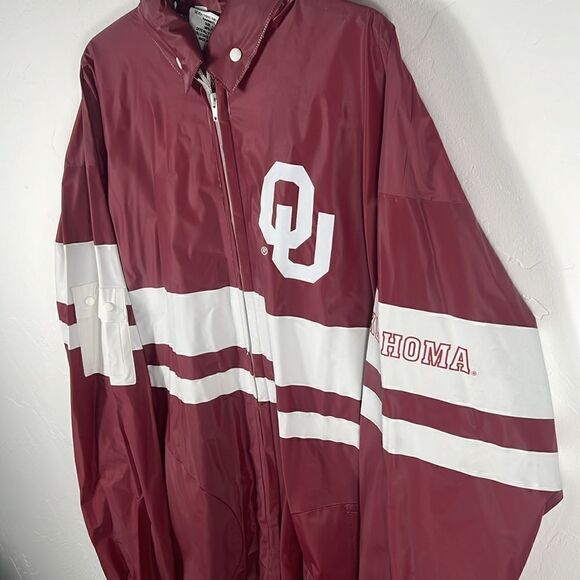🔥🏈 Vintage OKLAHOMA SOONERS Hooded Rain Jacket 100% PVC - Men Sz L - PERFECT!! - Picture 4 of 11